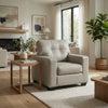 Orion Accent Chair with Wooden Legs | White Bone Tufted Leather-Faux Leather
