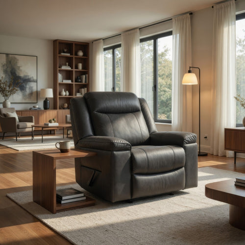 Nicky Rocker Recliner Chair with One Pull Motion | Shadow Faux Leather