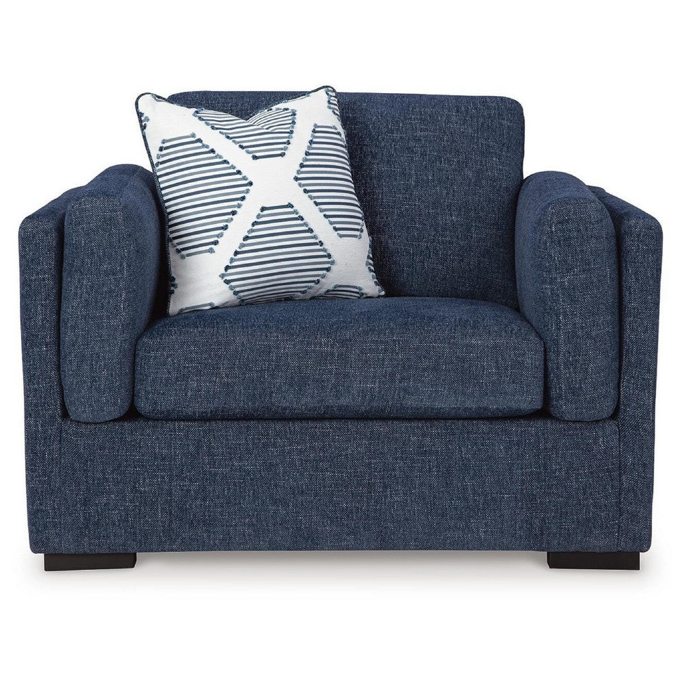 Marcy Oversized Chair with Bolsters Arms | Accent Pillow | Navy Fabric