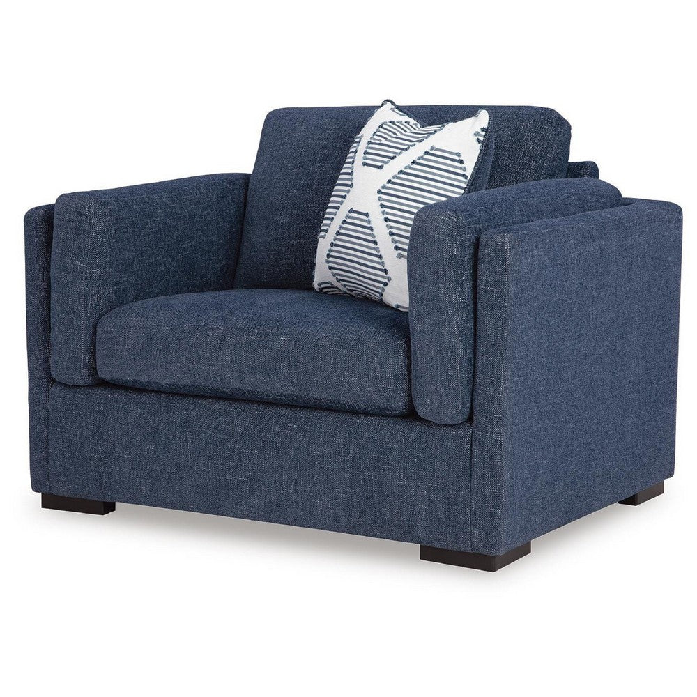 Marcy Oversized Chair with Bolsters Arms | Accent Pillow | Navy Fabric