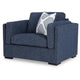 Marcy Oversized Chair with Bolsters Arms | Accent Pillow | Navy Fabric
