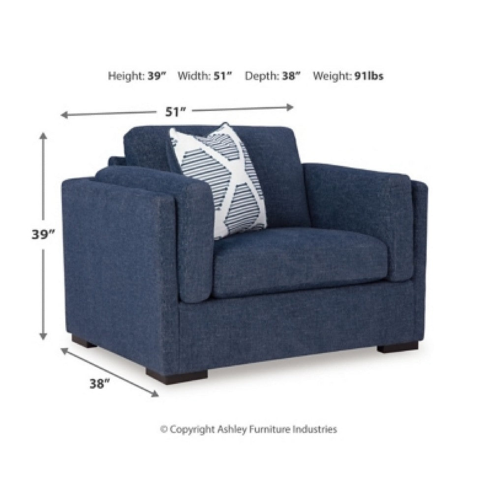 Marcy Oversized Chair with Bolsters Arms | Accent Pillow | Navy Fabric