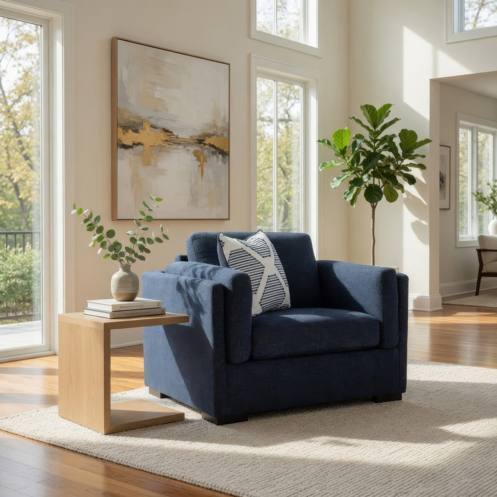Marcy Oversized Chair with Bolsters Arms | Accent Pillow | Navy Fabric