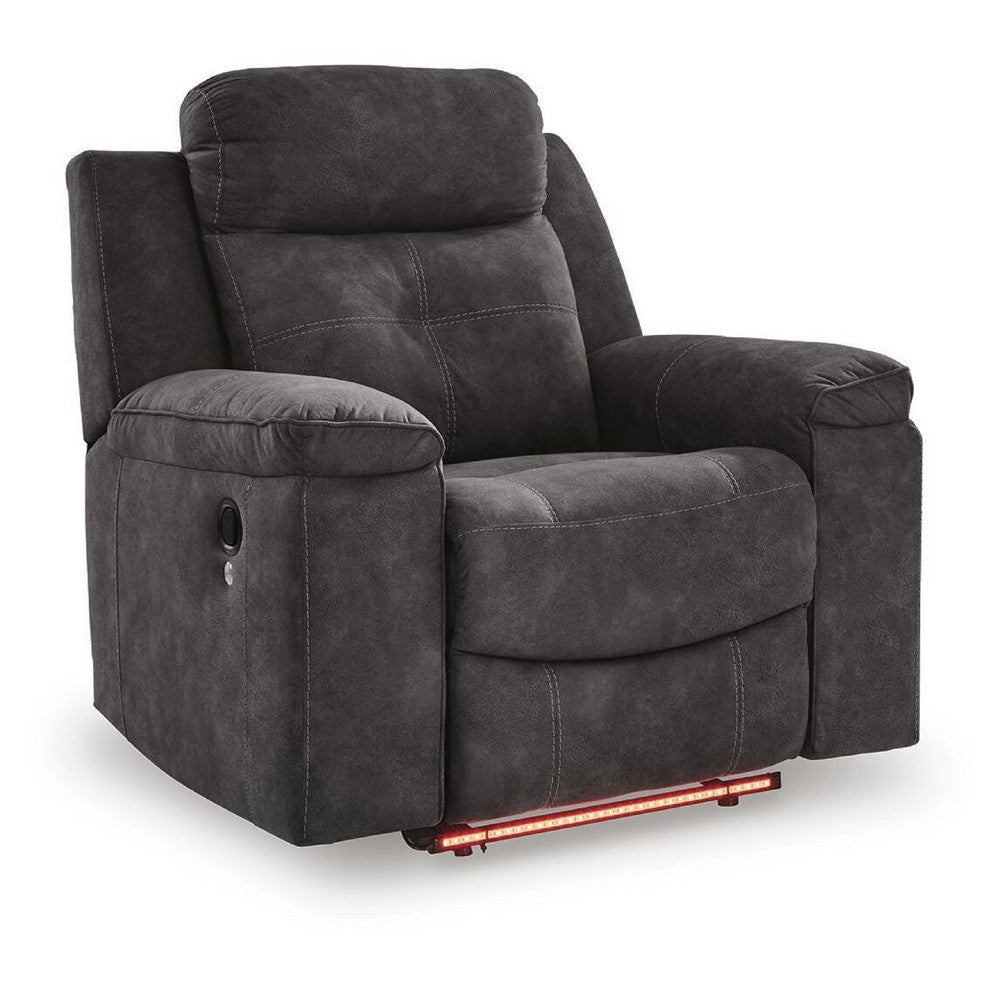 Beso Zero Wall Manual Recliner Chair with LED Light | Charcoal Faux Leather