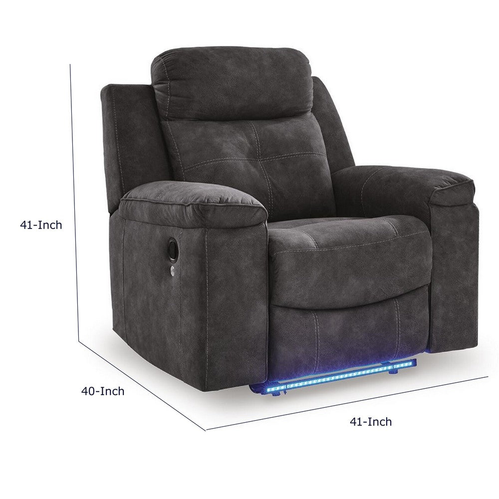 Beso Zero Wall Manual Recliner Chair with LED Light | Charcoal Faux Leather