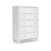 Koze Tall Dresser Chest | 5 Crystal Drawer and Bun Feet | White Wood