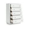 Koze Tall Dresser Chest | 5 Crystal Drawer and Bun Feet | White Wood