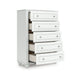 Koze Tall Dresser Chest | 5 Crystal Drawer and Bun Feet | White Wood