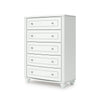 Koze Tall Dresser Chest | 5 Crystal Drawer and Bun Feet | White Wood