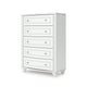 Koze Tall Dresser Chest | 5 Crystal Drawer and Bun Feet | White Wood