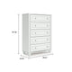 Koze Tall Dresser Chest | 5 Crystal Drawer and Bun Feet | White Wood