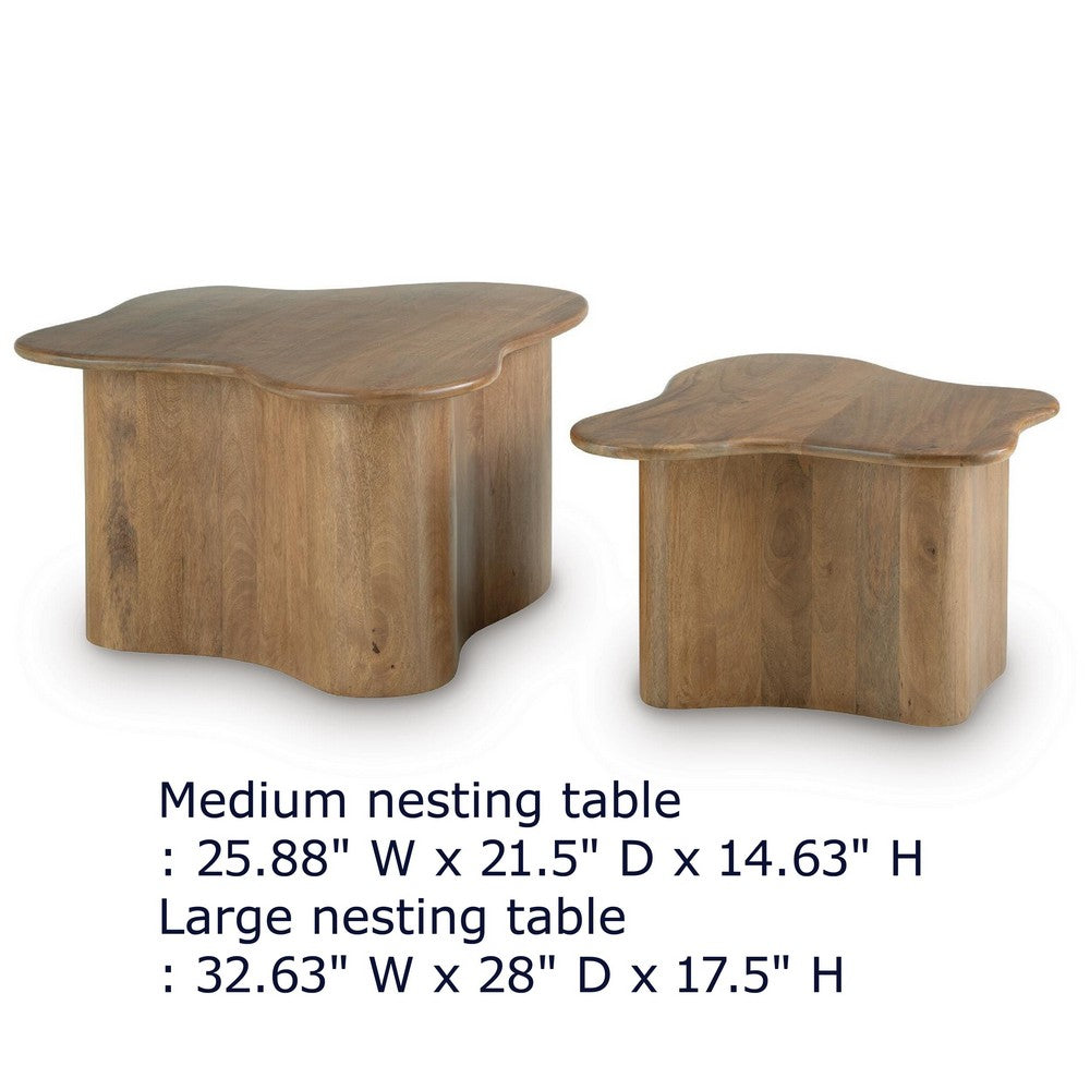 Anvy Accent Coffee Table | Set of 2 | Abstract Design | Brown Mango Wood