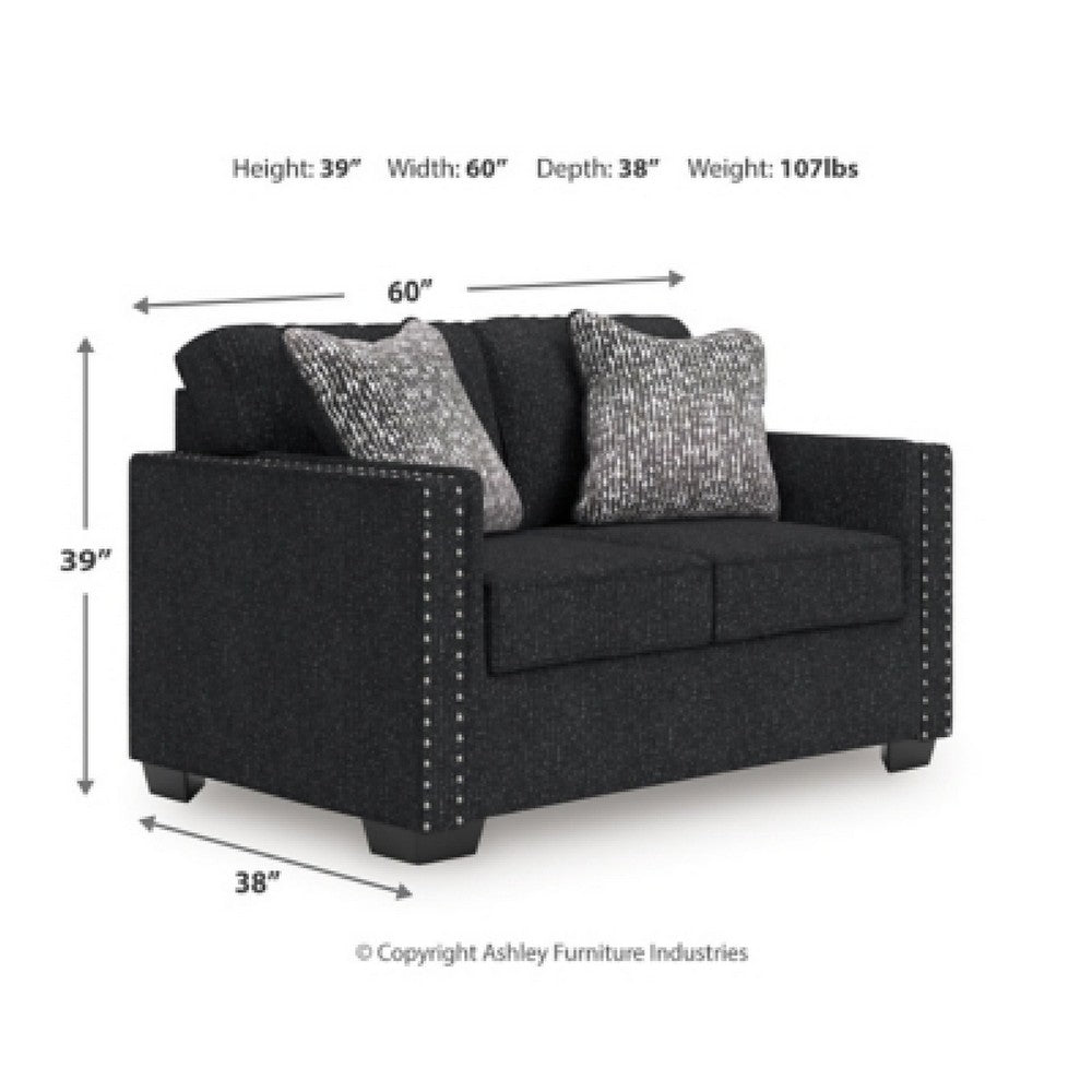 Jez Loveseat with LED Lighting and Nailhead Trim | Coal Chenille 60"