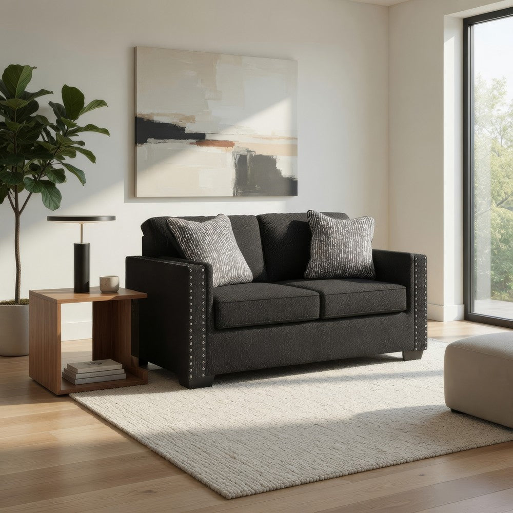Jez Loveseat with LED Lighting and Nailhead Trim | Coal Chenille 60"