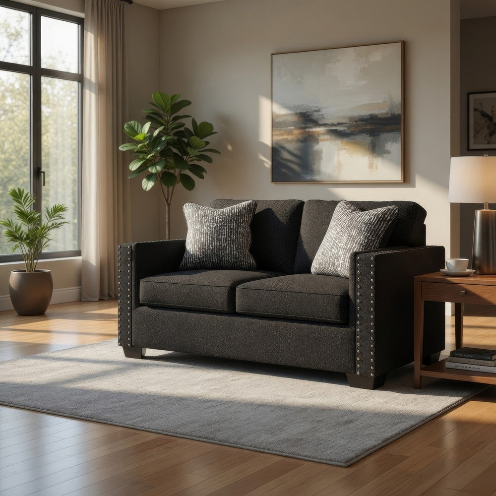 Jez Loveseat with LED Lighting and Nailhead Trim | Coal Chenille 60"