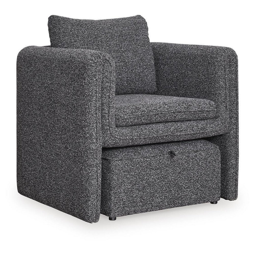 Vanie Accent Chair Pull-Out Ottoman | Charcoal-Black Polyester