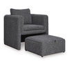 Vanie Accent Chair Pull-Out Ottoman | Charcoal-Black Polyester
