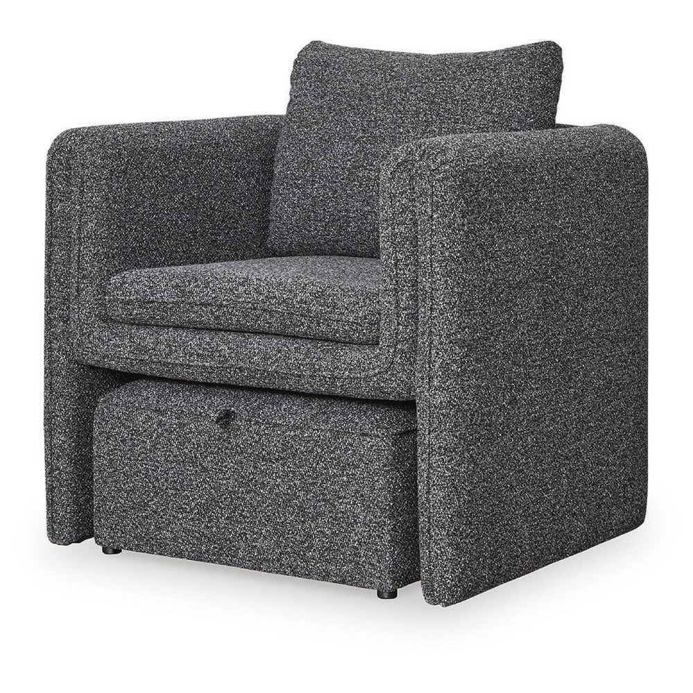 Vanie Accent Chair Pull-Out Ottoman | Charcoal-Black Polyester