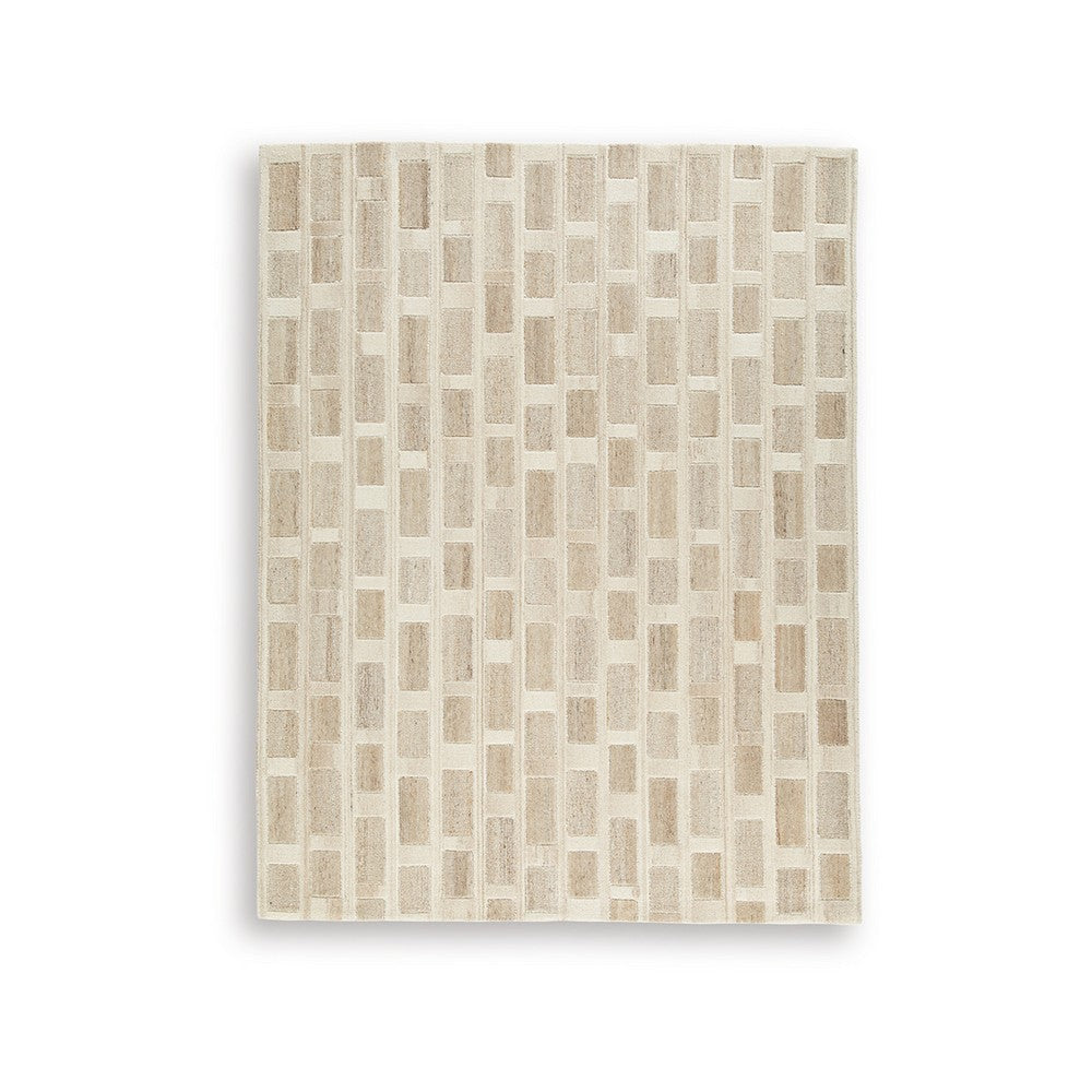Lisa Hand Tufted Large Area Rug | Brick Pattern | Tan Wool-Polyester 8x10