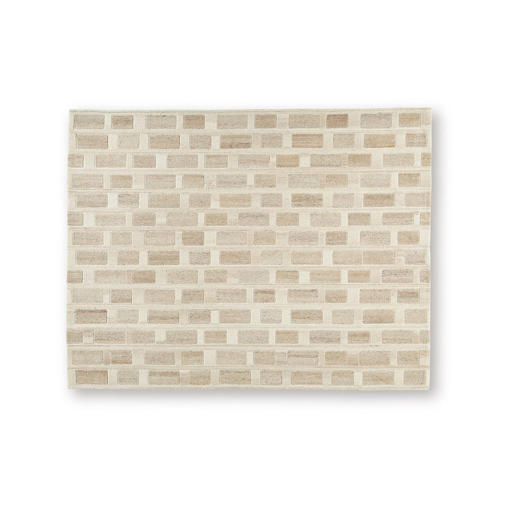 Lisa Hand Tufted Large Area Rug | Brick Pattern | Tan Wool-Polyester 8x10