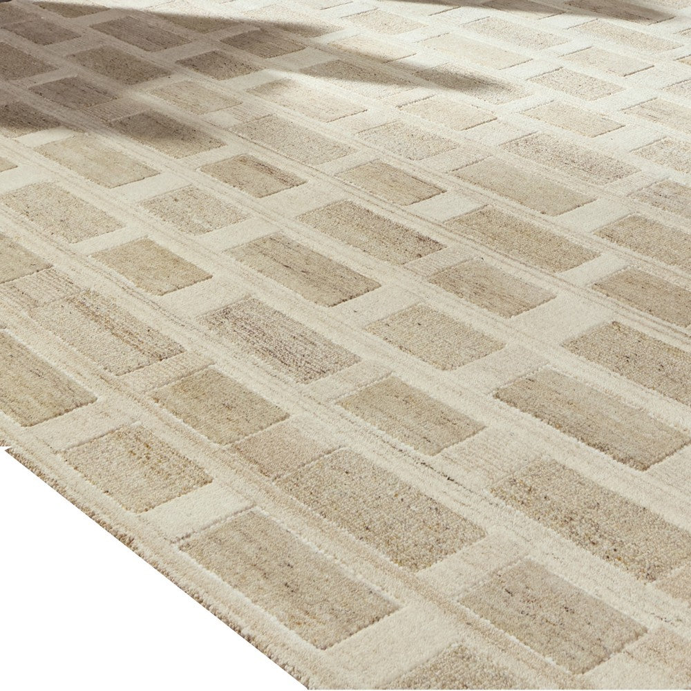 Lisa Hand Tufted Large Area Rug | Brick Pattern | Tan Wool-Polyester 8x10