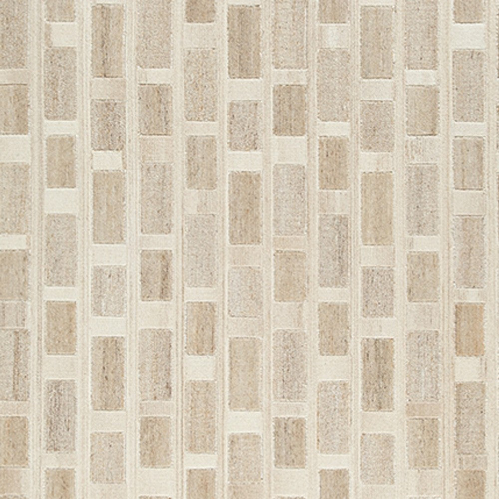 Lisa Hand Tufted Large Area Rug | Brick Pattern | Tan Wool-Polyester 8x10