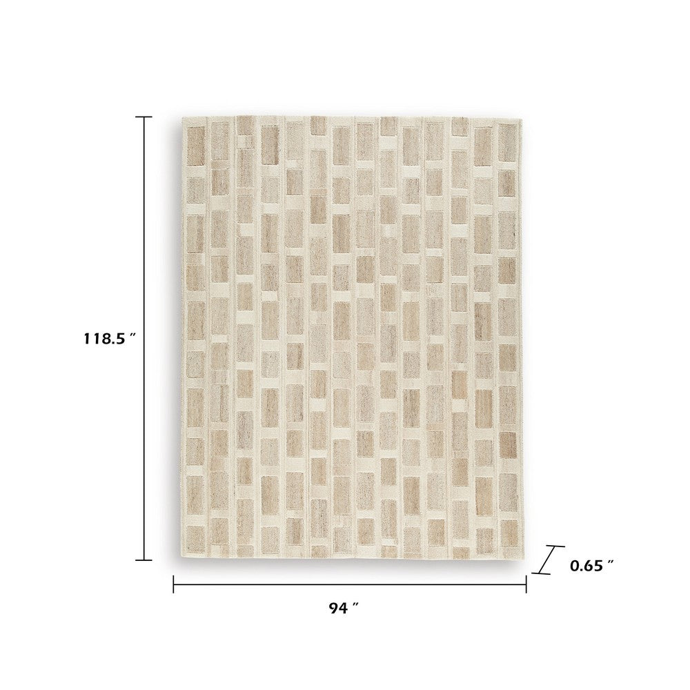 Lisa Hand Tufted Large Area Rug | Brick Pattern | Tan Wool-Polyester 8x10