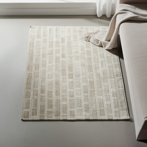 Lisa Hand Tufted Large Area Rug | Brick Pattern | Tan Wool-Polyester 8x10