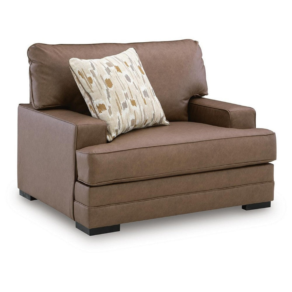 Vile Oversized Chair with Accent Pillow | Caramel Faux Leather