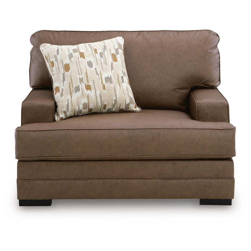 Vile Oversized Chair with Accent Pillow | Caramel Faux Leather