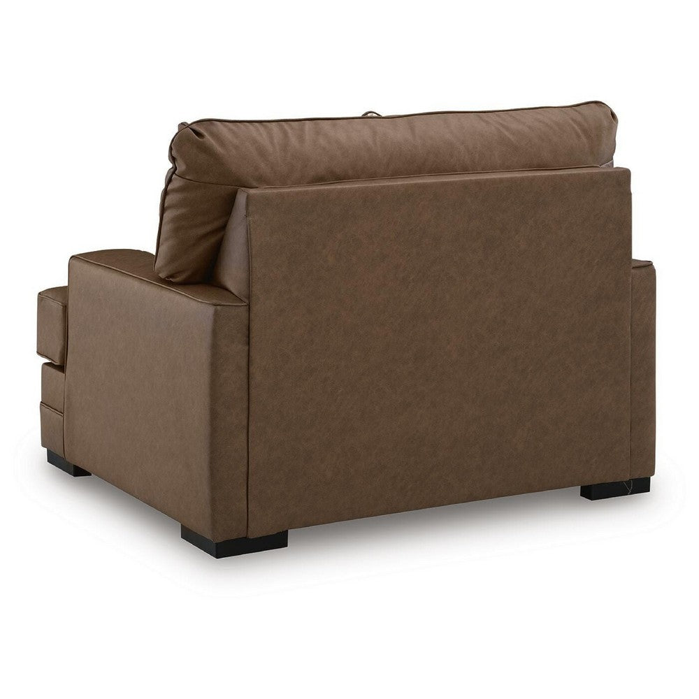 Vile Oversized Chair with Accent Pillow | Caramel Faux Leather