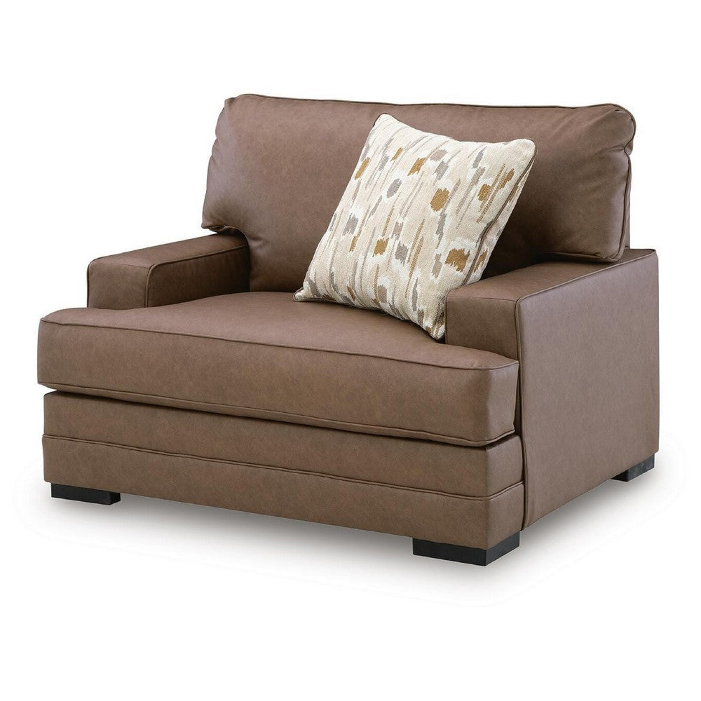 Vile Oversized Chair with Accent Pillow | Caramel Faux Leather