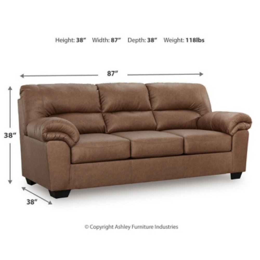 Lalie Sofa | Corner Blocked Frame | Jumbo-Stitch | Caramel Faux Leather 87"