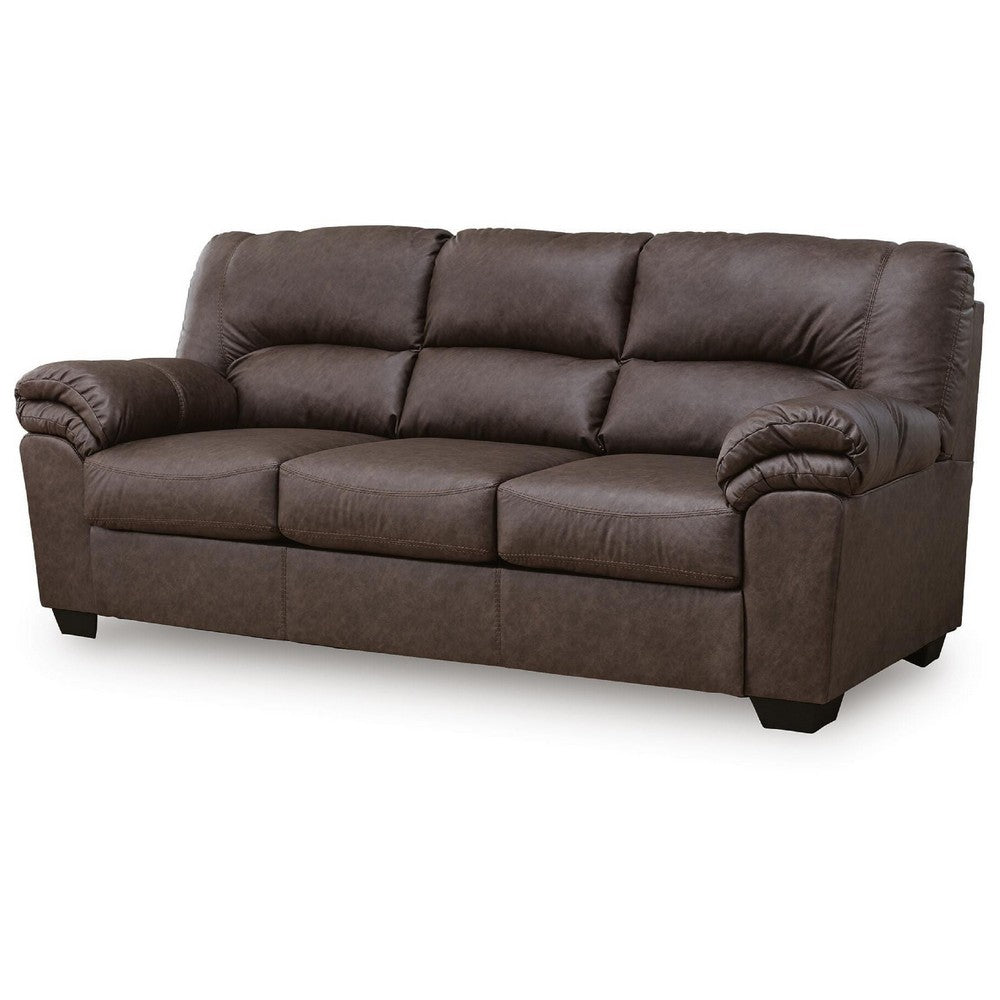 Lalie Sofa | Corner Blocked Frame | Jumbo-Stitch | Umber Faux Leather 87"
