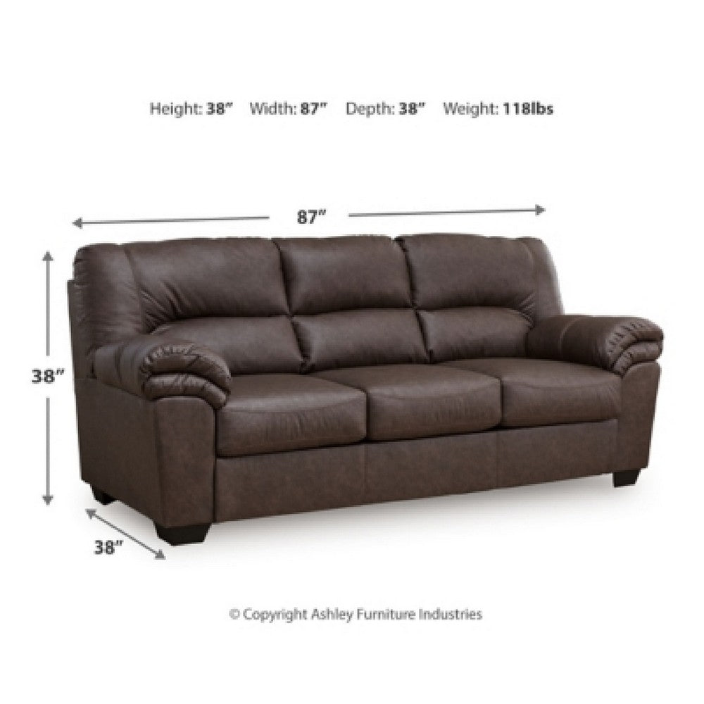 Lalie Sofa | Corner Blocked Frame | Jumbo-Stitch | Umber Faux Leather 87"