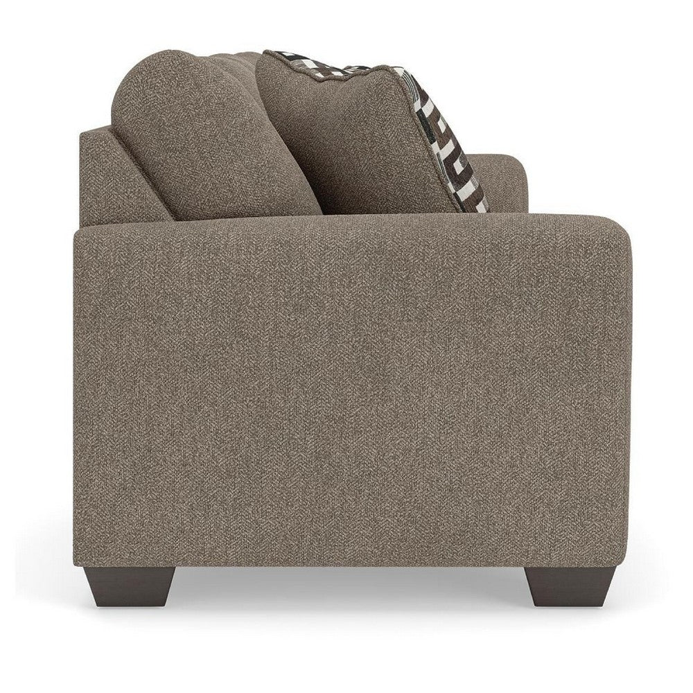 Teu Transitional Sofa with Striped Accent Pillows | Brown-Gray Chenille 90"