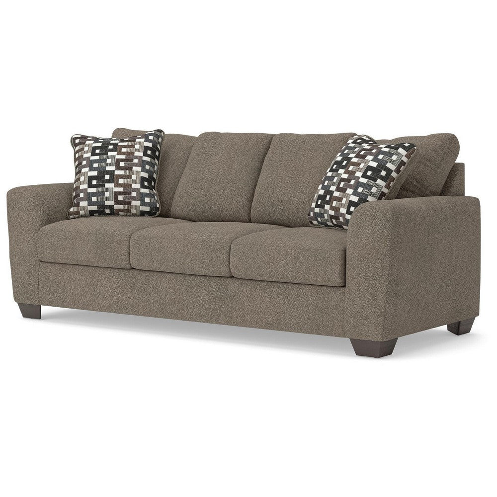 Teu Transitional Sofa with Striped Accent Pillows | Brown-Gray Chenille 90"