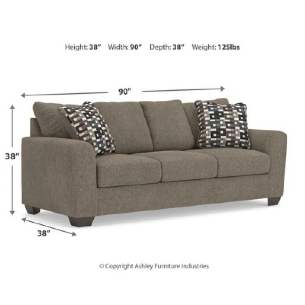 Teu Transitional Sofa with Striped Accent Pillows | Brown-Gray Chenille 90"