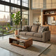 Teu Transitional Sofa with Striped Accent Pillows | Brown-Gray Chenille 90"