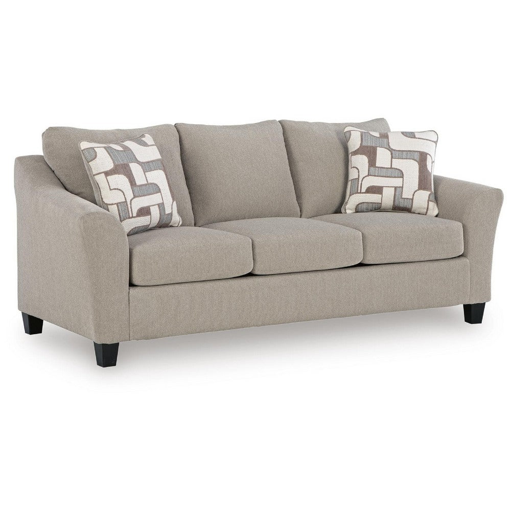 Wecy Modern Sofa with 2 Accent Pillows | Black Legs | Taupe Fabric 92"