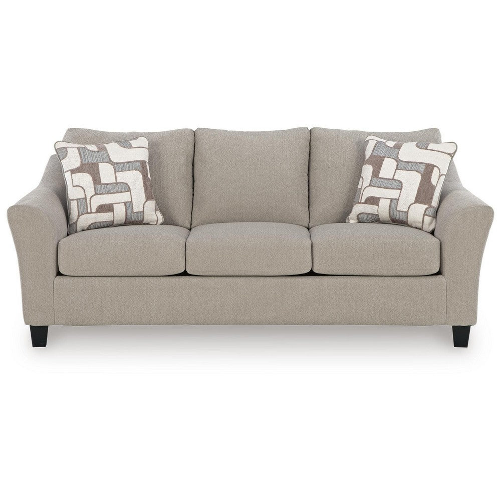 Wecy Modern Sofa with 2 Accent Pillows | Black Legs | Taupe Fabric 92"