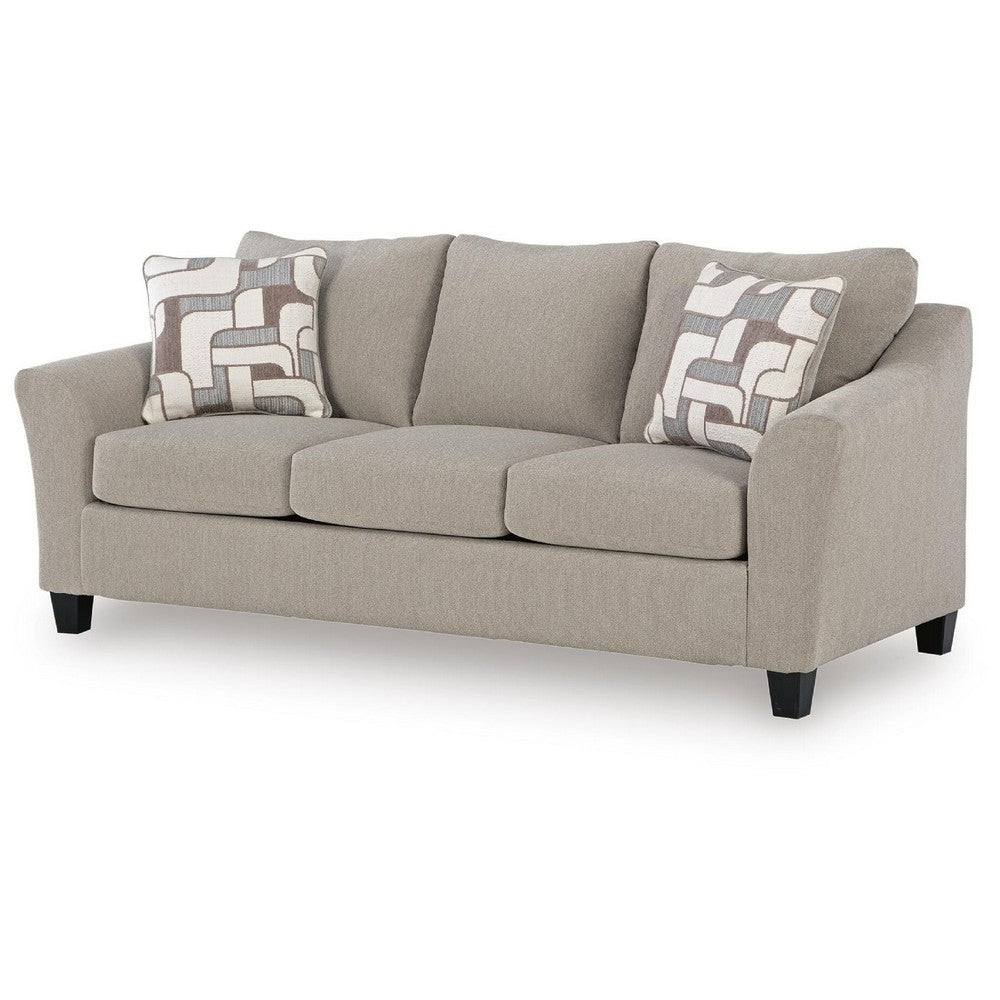 Wecy Modern Sofa with 2 Accent Pillows | Black Legs | Taupe Fabric 92"