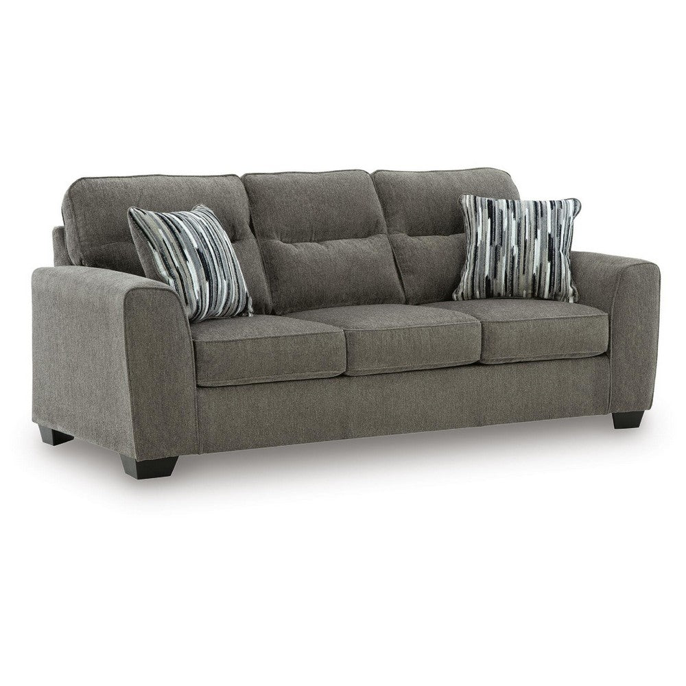 Oly Sofa with Geometric Patterned Accent Pillows | Graphite Chenille 90"