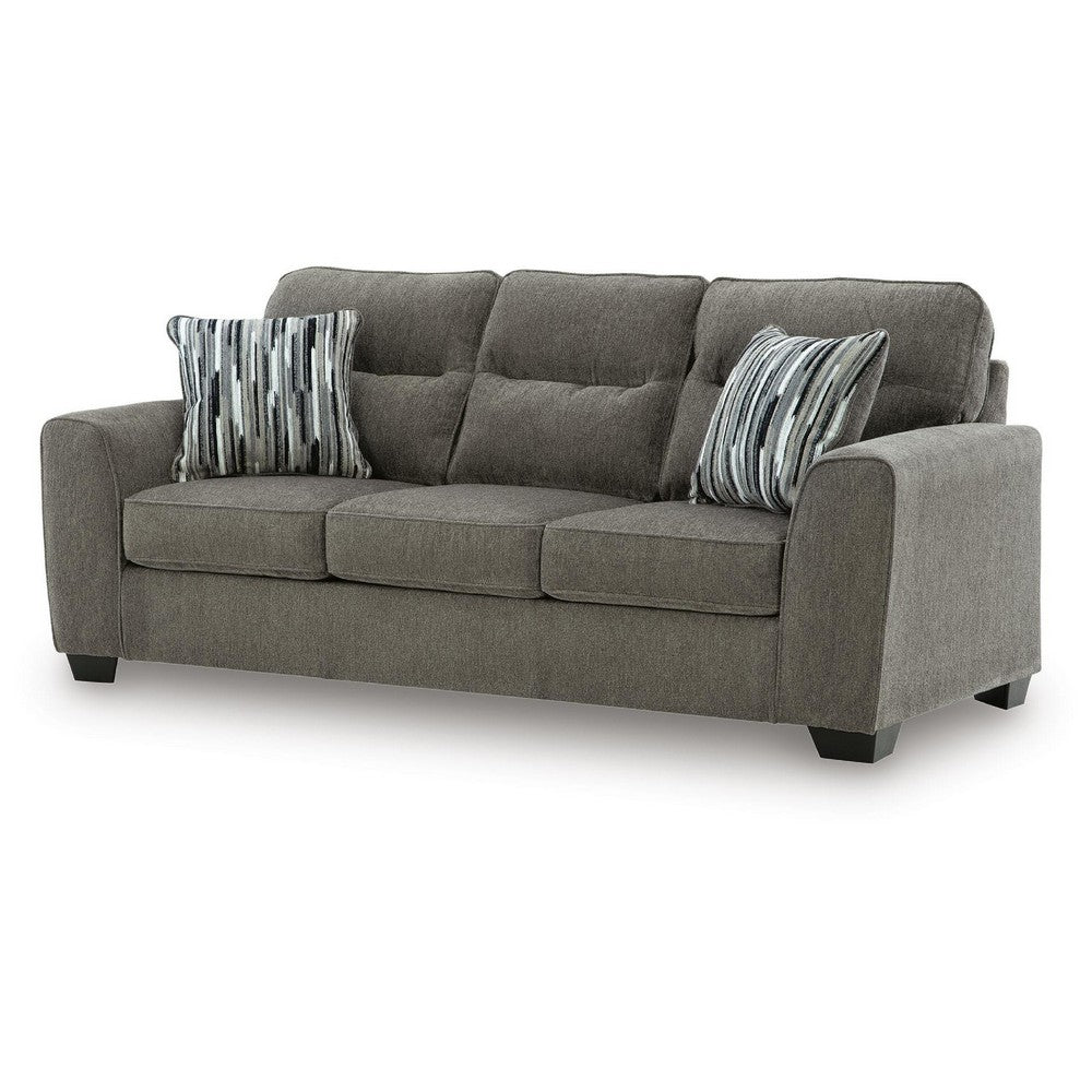 Oly Sofa with Geometric Patterned Accent Pillows | Graphite Chenille 90"