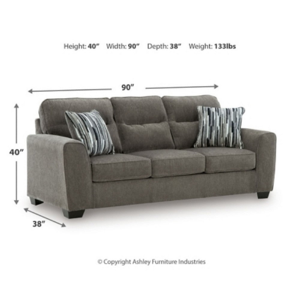 Oly Sofa with Geometric Patterned Accent Pillows | Graphite Chenille 90"