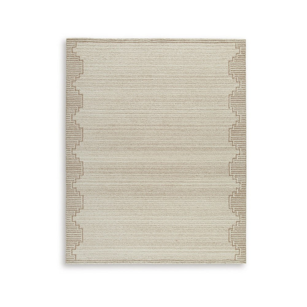 Emery Table-Tufted Large Rug with Stepped Border | Brown-Beige Wool 8x10
