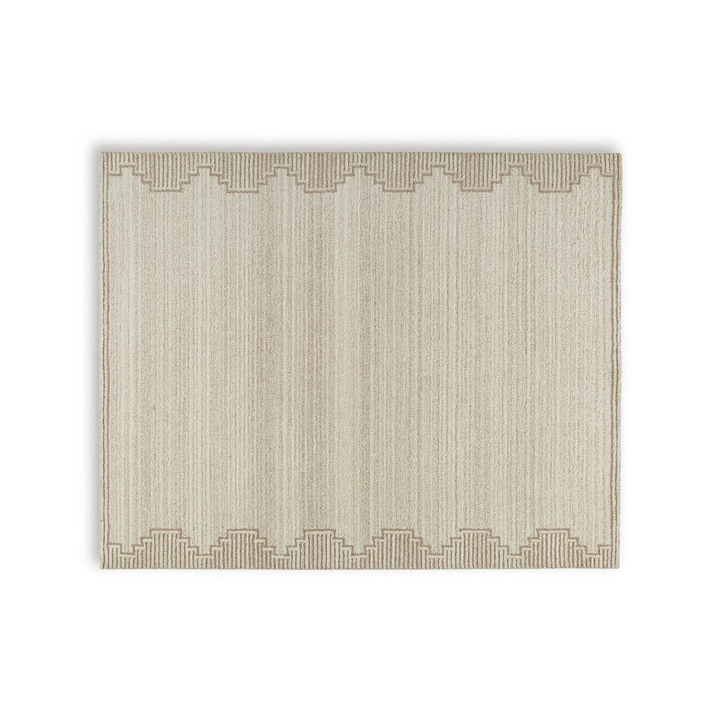 Emery Table-Tufted Large Rug with Stepped Border | Brown-Beige Wool 8x10