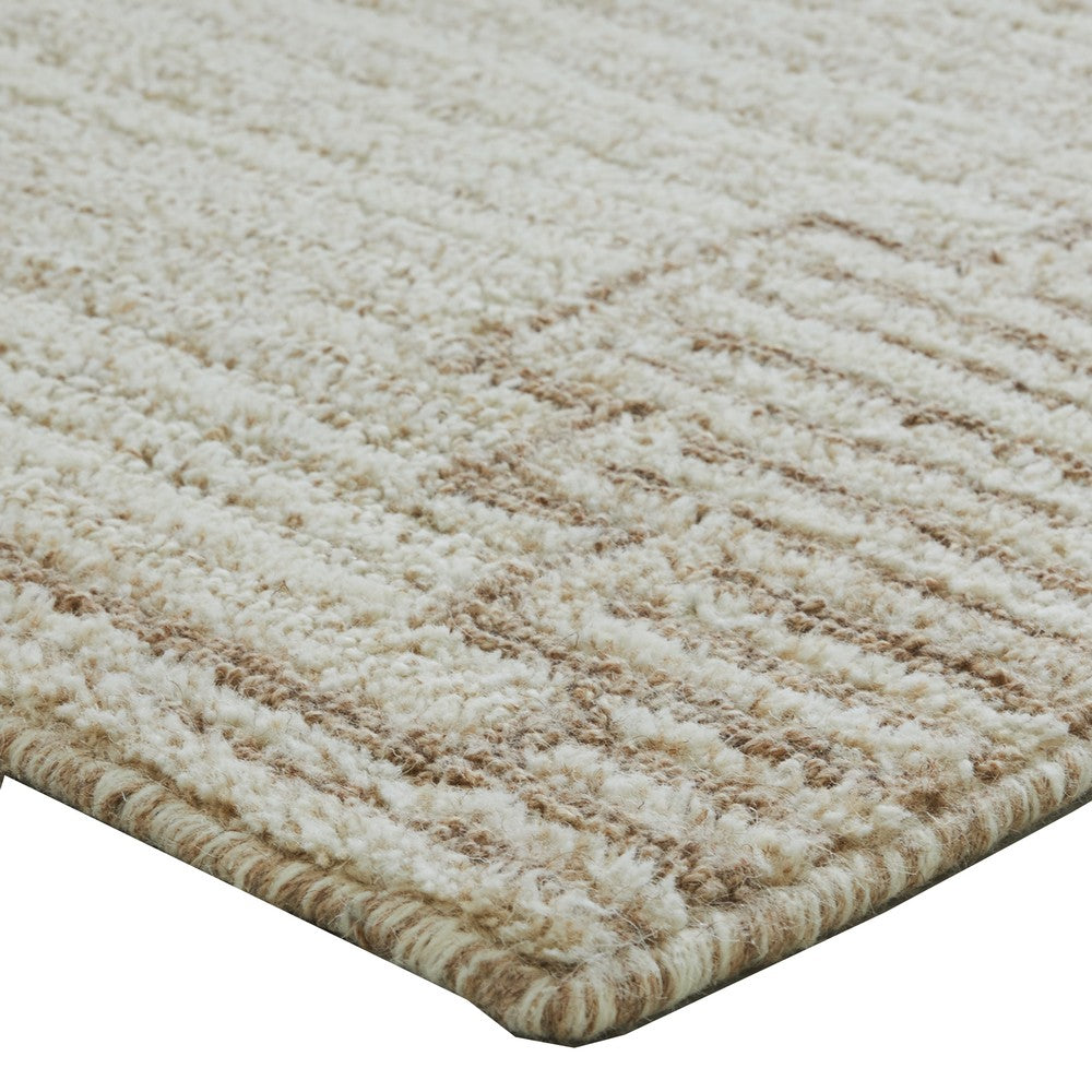 Emery Table-Tufted Large Rug with Stepped Border | Brown-Beige Wool 8x10