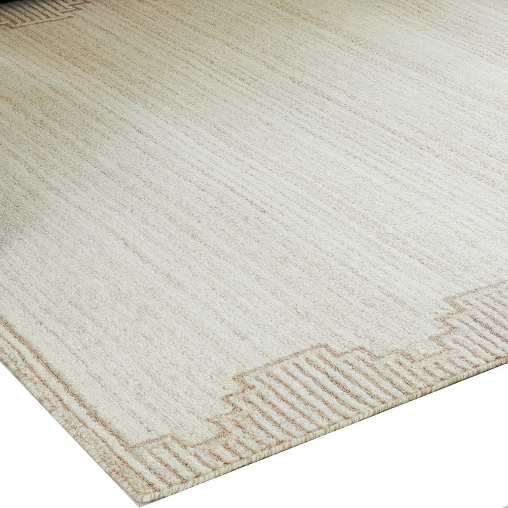 Emery Table-Tufted Large Rug with Stepped Border | Brown-Beige Wool 8x10