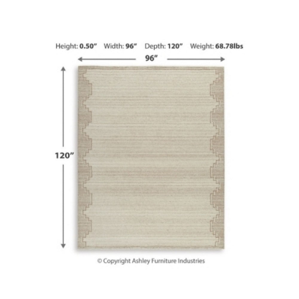 Emery Table-Tufted Large Rug with Stepped Border | Brown-Beige Wool 8x10